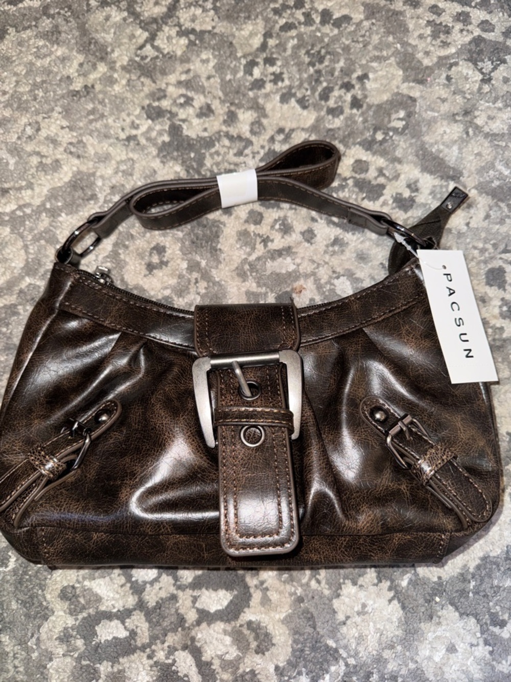 PacSun Dark Brown Faux Leather Buckle Shoulder Bag